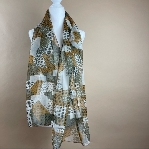 VINTAGE Animal Print Patchwork Sheer Scarf Wrap Chic Classy Formal Flowy - Picture 1 of 6